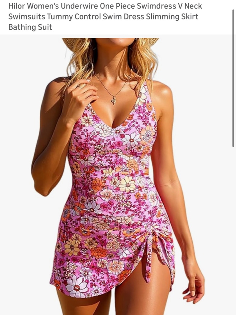 Pink Floral V-Neck One-Piece Swimdress